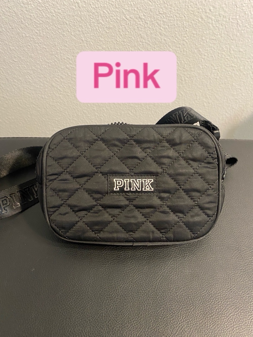 PINK Victoria's Secret Quilted Belt/Crossbody Bag in Black